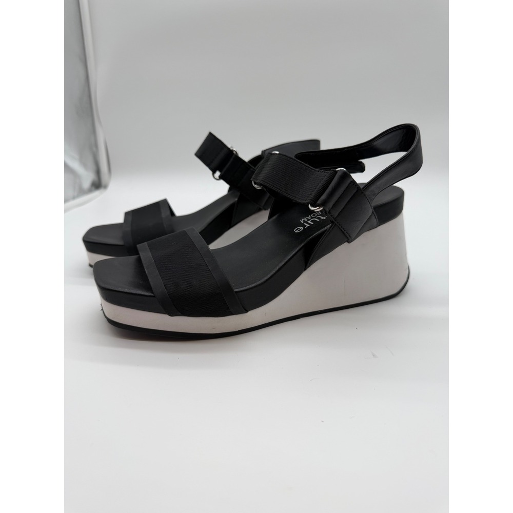 Nurture Profoam Black White Platform Wedge Sandals Square Toe Mesh Strap 7.5M
